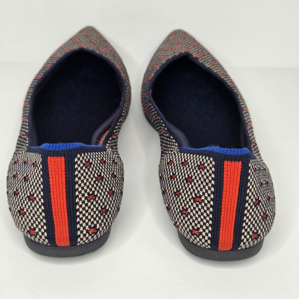 Rothy's The Point Coral Navy Dot Flats Women's Size 8.5 Limited Edition Orange - Picture 5 of 10